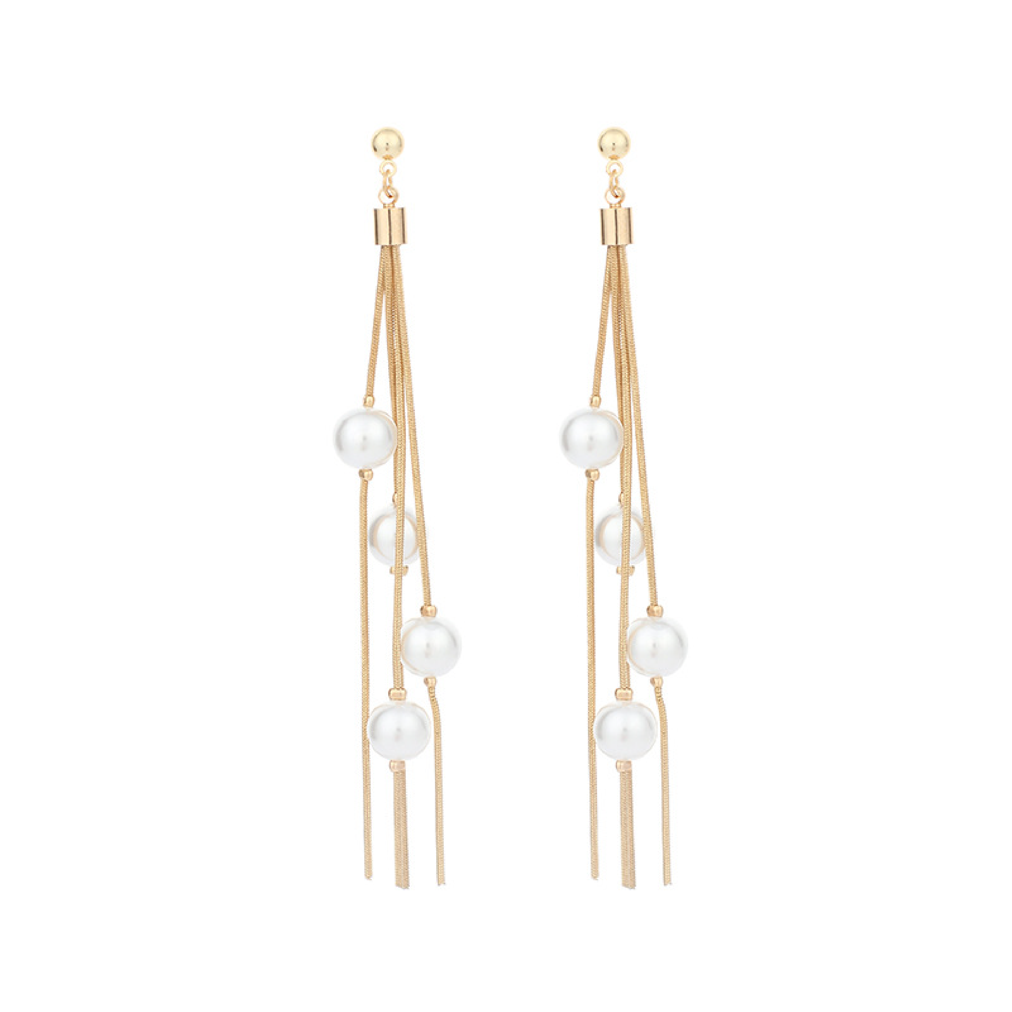 Gold Pearl Tassel Earrings